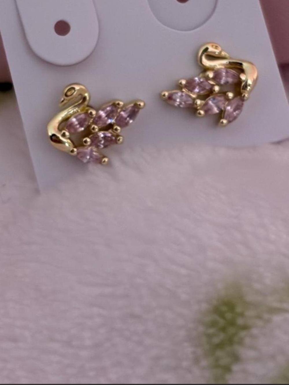 Swan Earrings with Pink Crystals - Women Jewelry